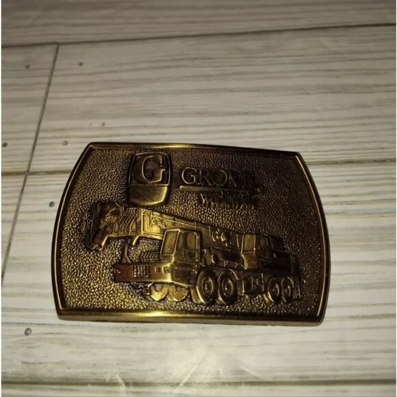 Vintage Jadco Solid Brass Belt Buckle G Grove Worldwide Graphic Design 3½in - Picture 4 of 9